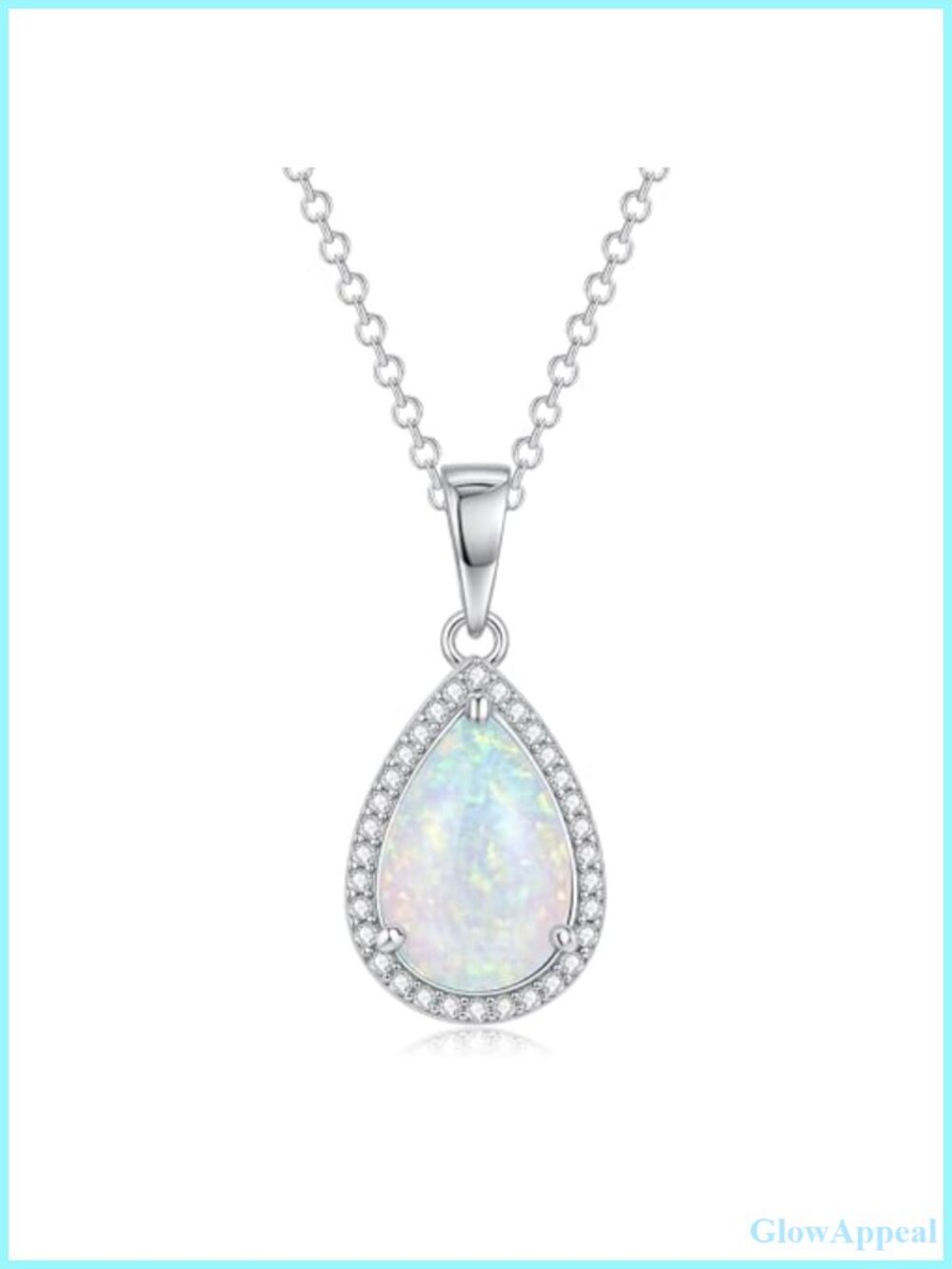 CiNily Created Fire Opal Pear Pendant Necklace 14K White Gold Plated